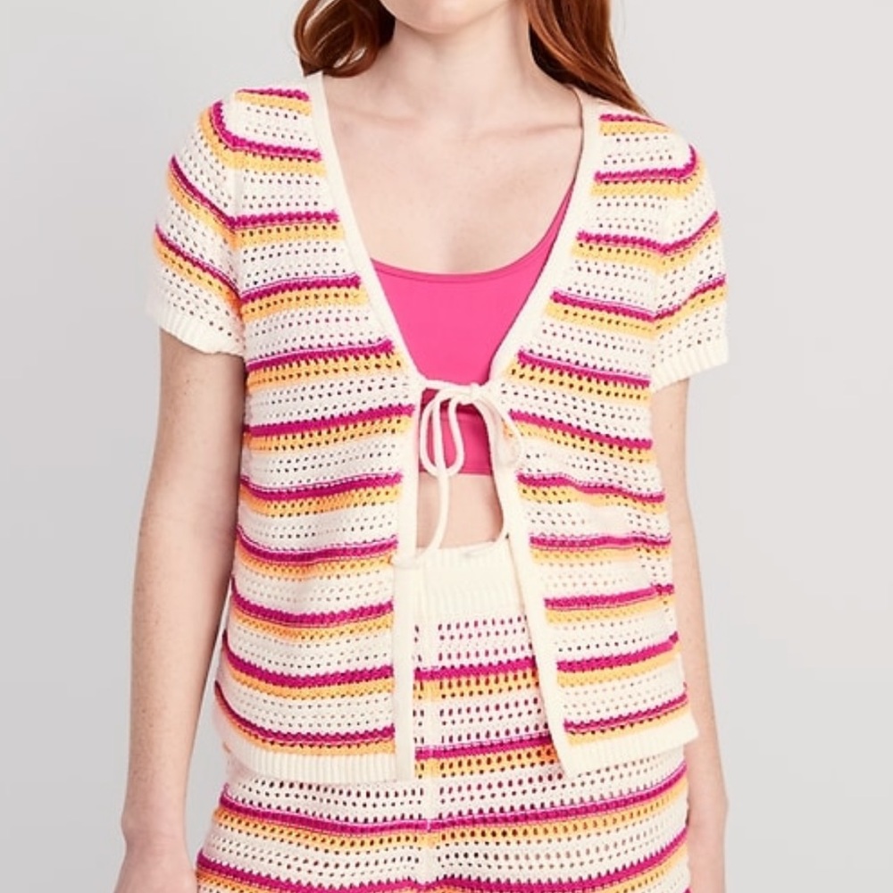 NWT old navy striped crochet cover up sweater